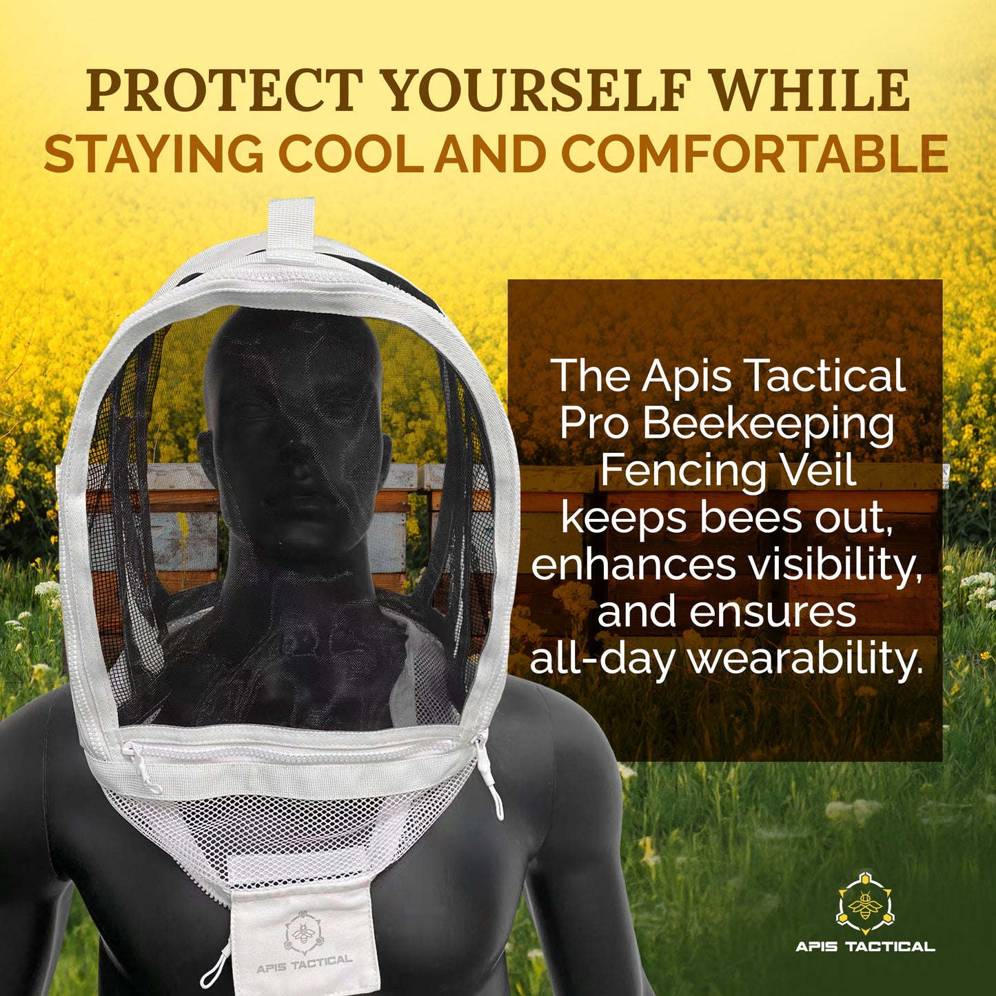Apis Tactical PRO Beekeeping Fencing Veil – Lightweight Protective Headgear